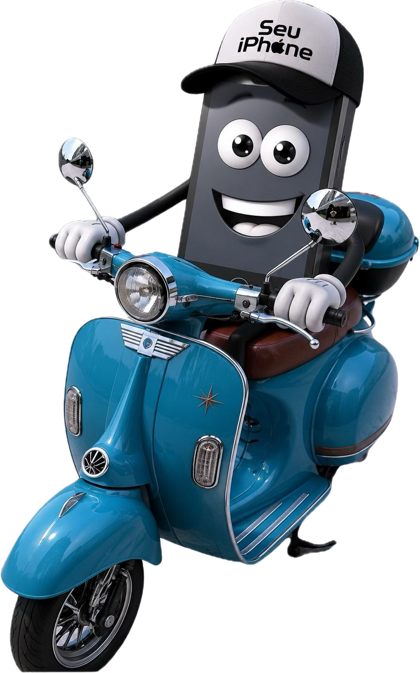 Mascote Seu iPhone entregando aparelhos de scooter
